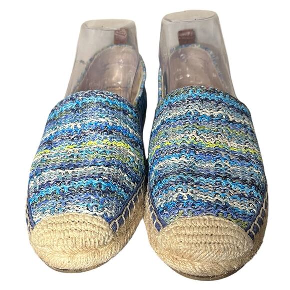 SAM EDELMAN Khloe Blue Stripe Raffia Slip On Espadrille Flats Women's Size 7.5 - Picture 1 of 8